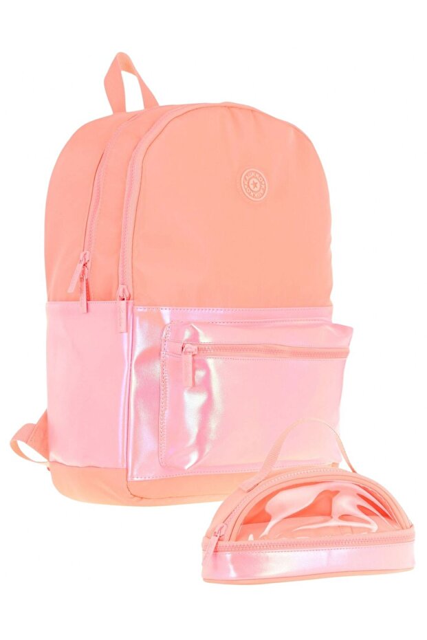Cube School Bag and Two Compartment Pen Holder Set - Girl - Salmon - K1820+K2731