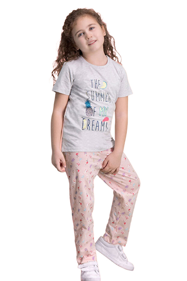 Summer Pattern Short-Sleeved Cotton Quiz Kids Pajamas Set - Breathable Anti-Sweat Fabric