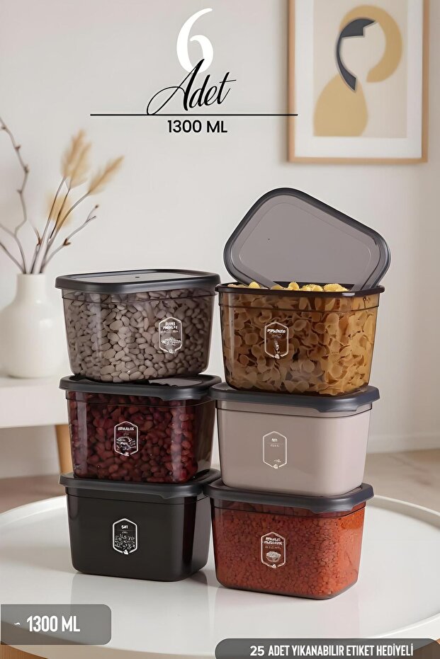 Set of 6 1300 ml Moly Storage Containers with Labels – Breakfast and Food Organizer Box with Lid - 1