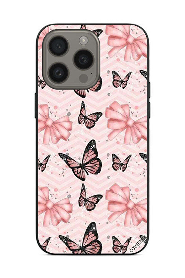 غطاء حماية لهاتف Apple iPhone 15 Pro Max بخلفية فراشات