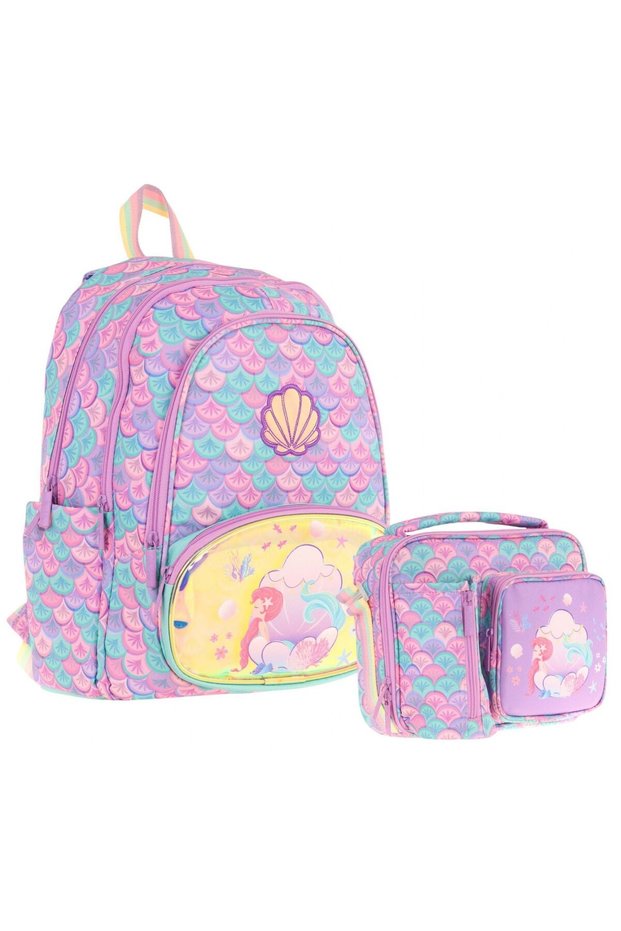 Mermaid Embroidered and Printed School Bag (L5225) and Lunch Bag (L7225) Set - Girl