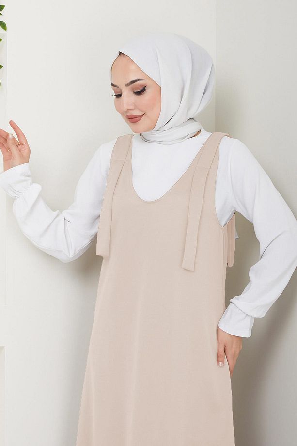 Nehir Örme Jile Elbise Bej HM2389 - 6