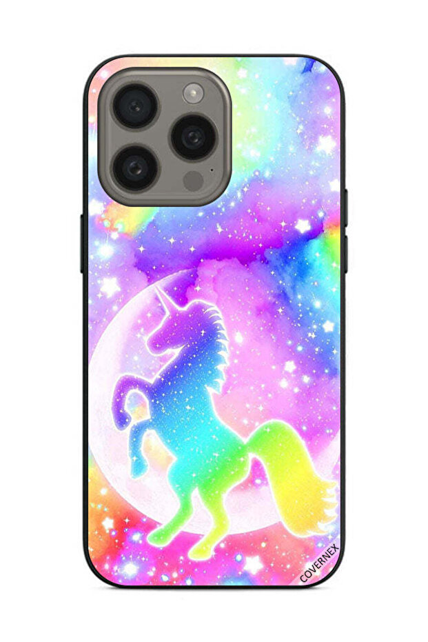 غطاء حماية لهاتف Apple iPhone 15 Pro Max بتصميم وحيد القرن بألوان قوس قزح