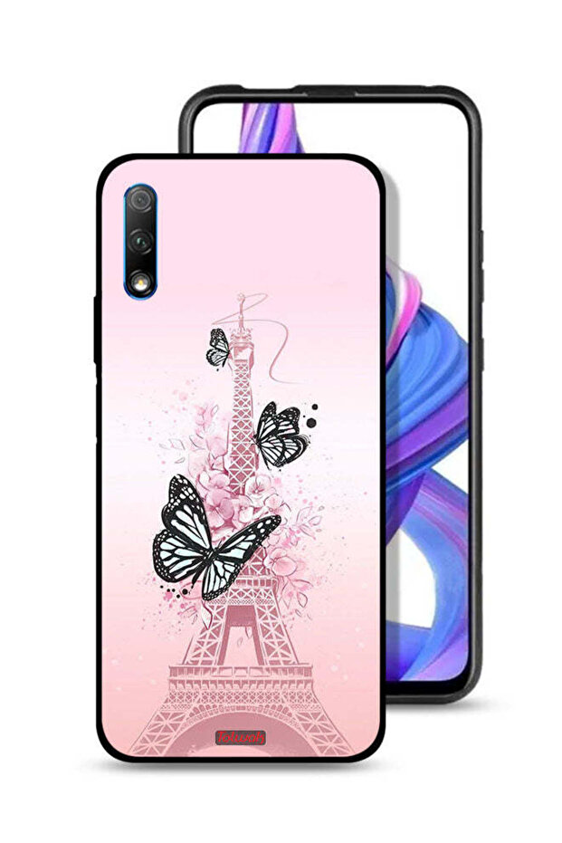 غطاء حماية لهاتف Honor 9X (الصين) بنقشة فراشات على برج إيفل