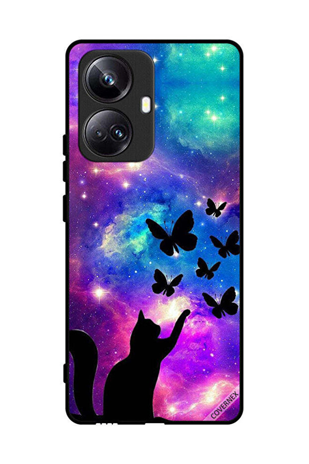 غطاء حماية لهاتف Realme 10 Pro Plus بطبعة قطة وفراشات