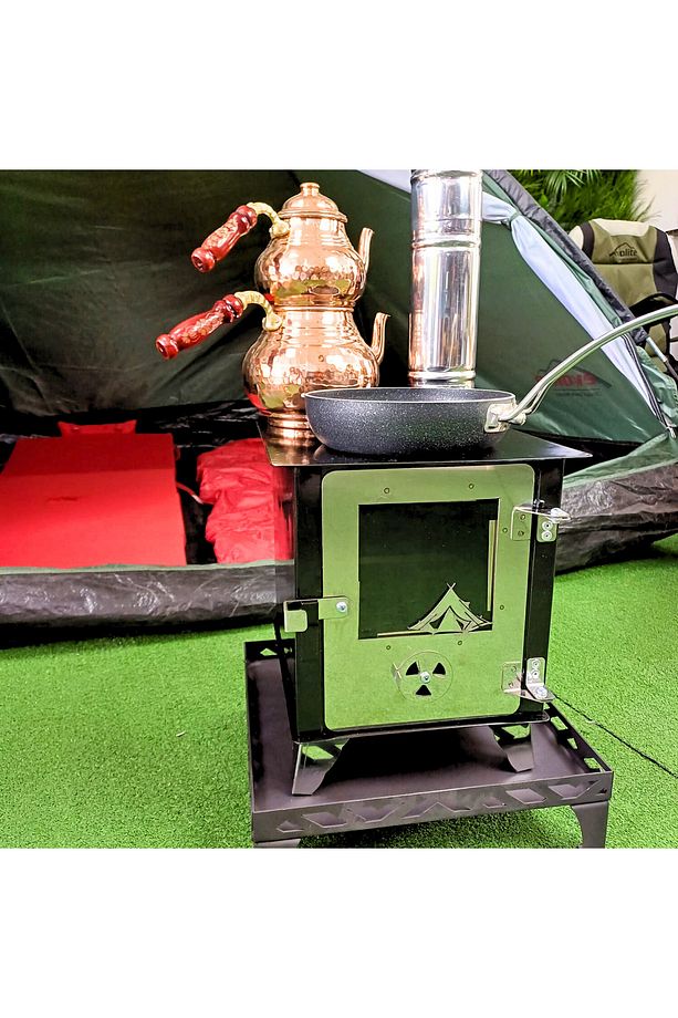 Portatif Camlı Kamp Çadır Karavan Tinyhouse Bahçe sobası ve 3 Adet Boru - 7