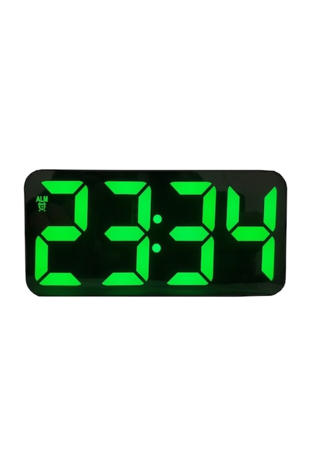 Electronic Clock with Green LED, Alarm, 12/24-hour Format, Mirror Surface, Rectangular Shape - 1