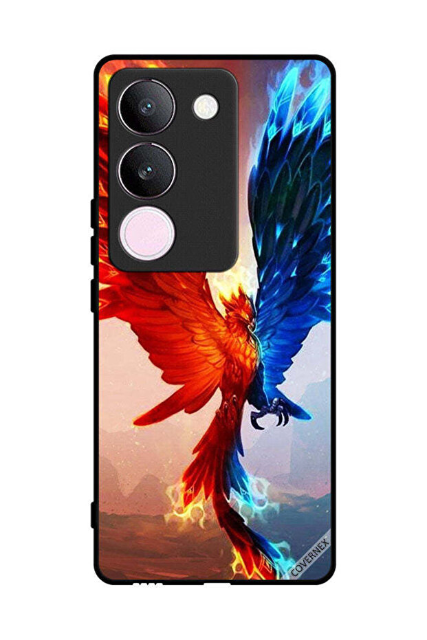 غطاء حماية لهاتف vivo V29 بخلفية نسر النار والماء