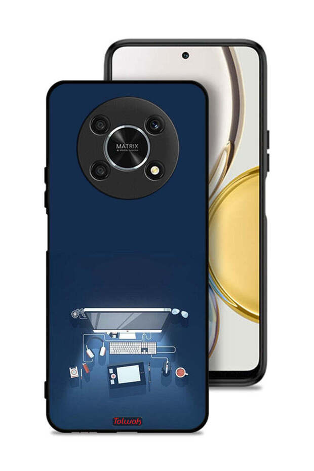 غطاء حماية لجهاز Honor X9 5G بتصميم فني على مكتب الكمبيوتر