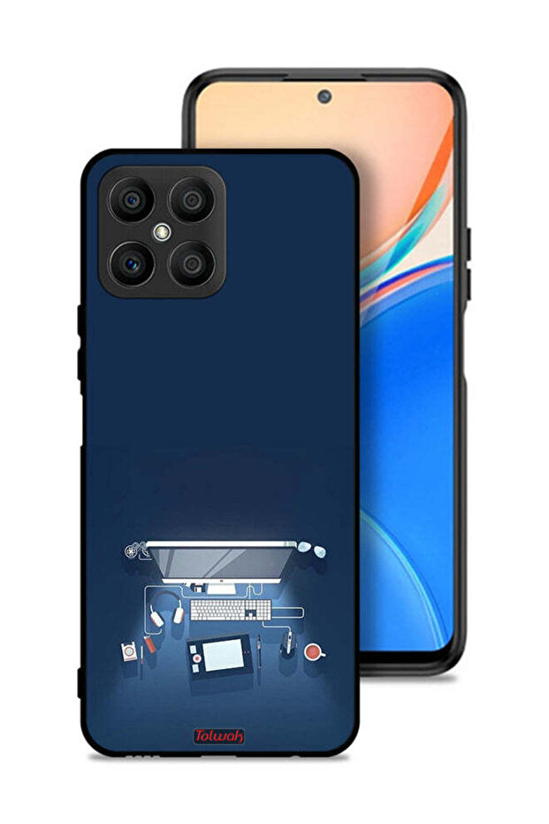 غطاء حماية لجهاز Honor X8 4G بتصميم فني على مكتب الكمبيوتر