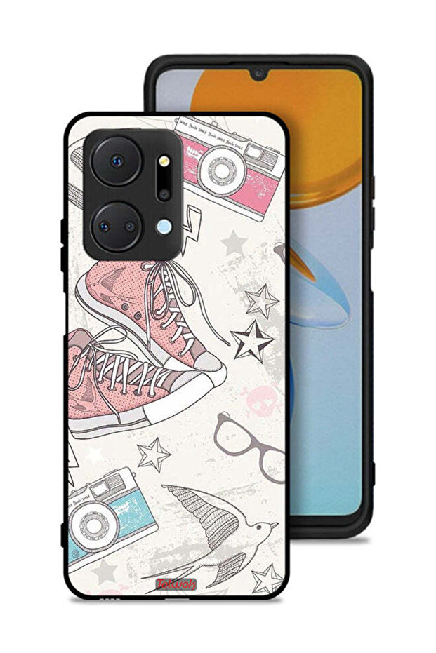 غطاء حماية لهاتف Honor X7a من القماش بتصميم حذاء وكاميرا