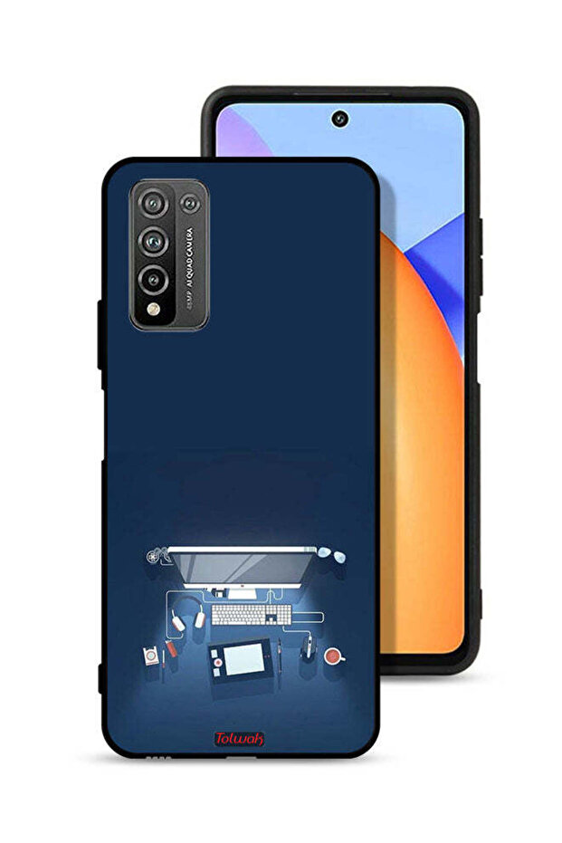 غطاء حماية لهاتف Honor 10X Lite بتصميم فني على شكل مكتب كمبيوتر