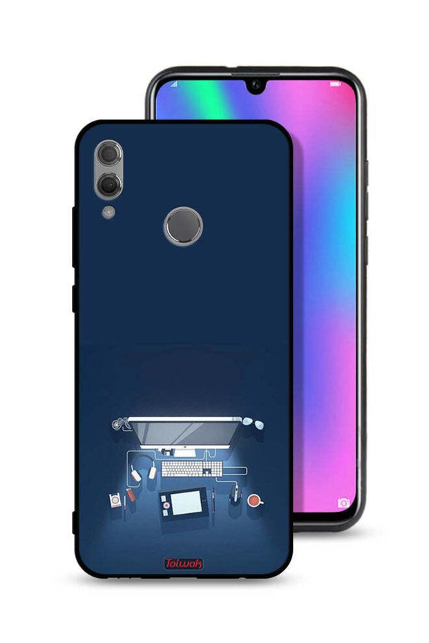 غطاء حماية لجهاز Honor 10 Lite بتصميم فني على شكل مكتب كمبيوتر