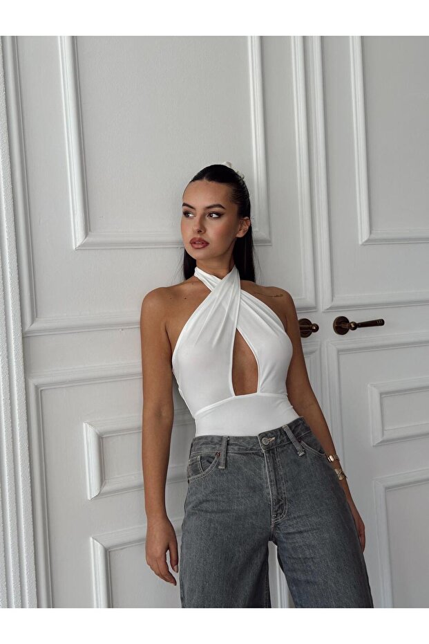 Halter Neck Bodysuit White