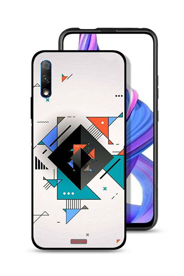 غطاء حماية لهاتف Honor 9X (الصين) بأشكال مربعة ومثلثة ونمط تجريدي