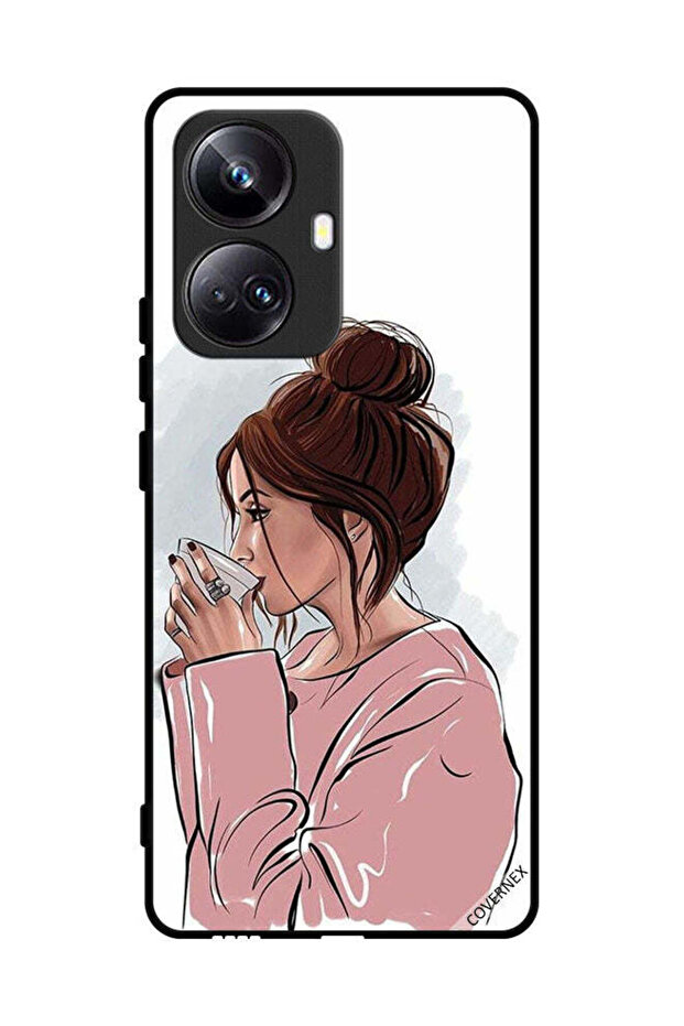 غطاء حماية لهاتف Realme 10 Pro Plus، رسم فتاة تشرب الشاي