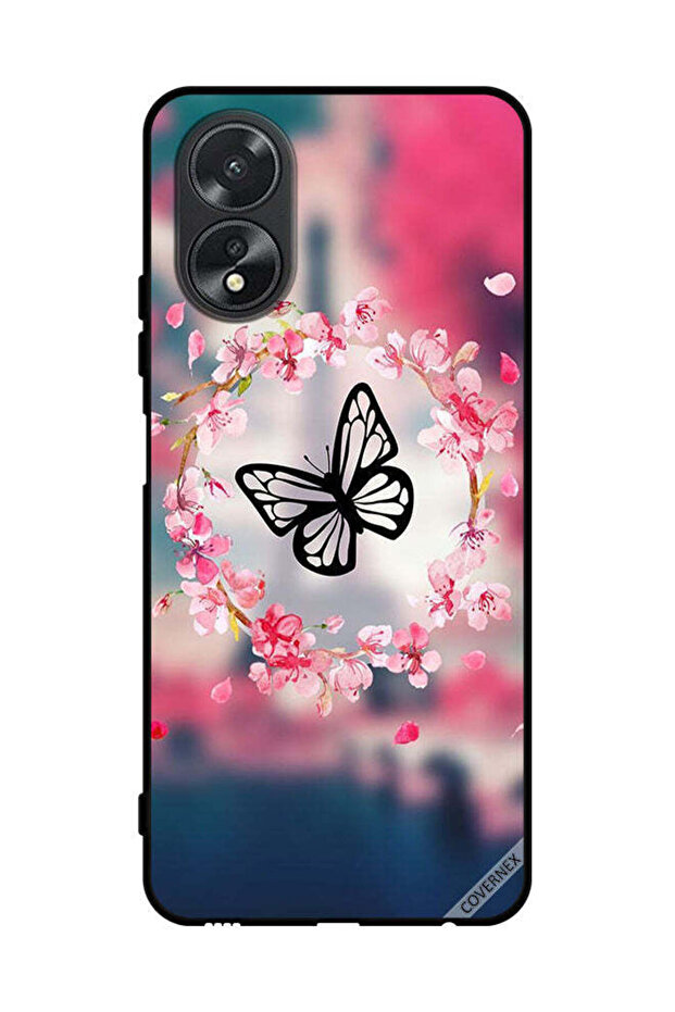 غطاء حماية لهاتف Oppo A38 - فراشة في خاتم زهور
