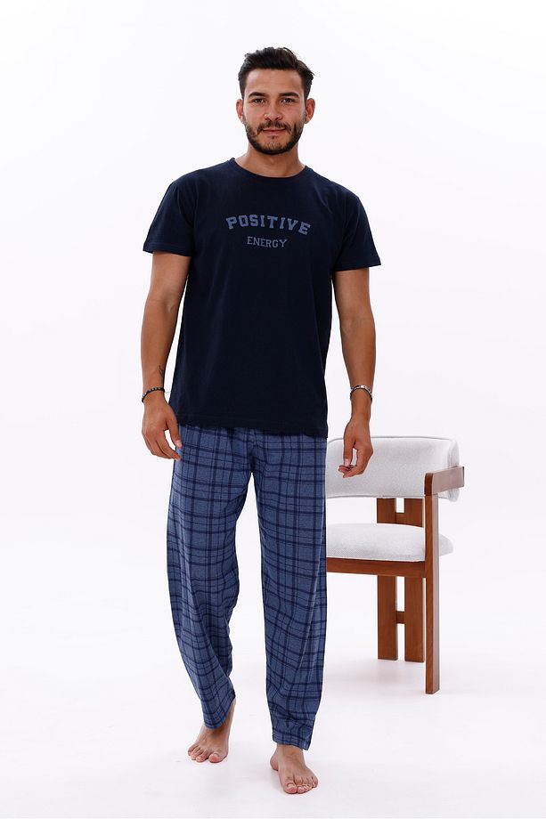 Erkek Ekose Baskılı Pamuklu Kısa Kollu Yazlık Pijama Takımı - 6