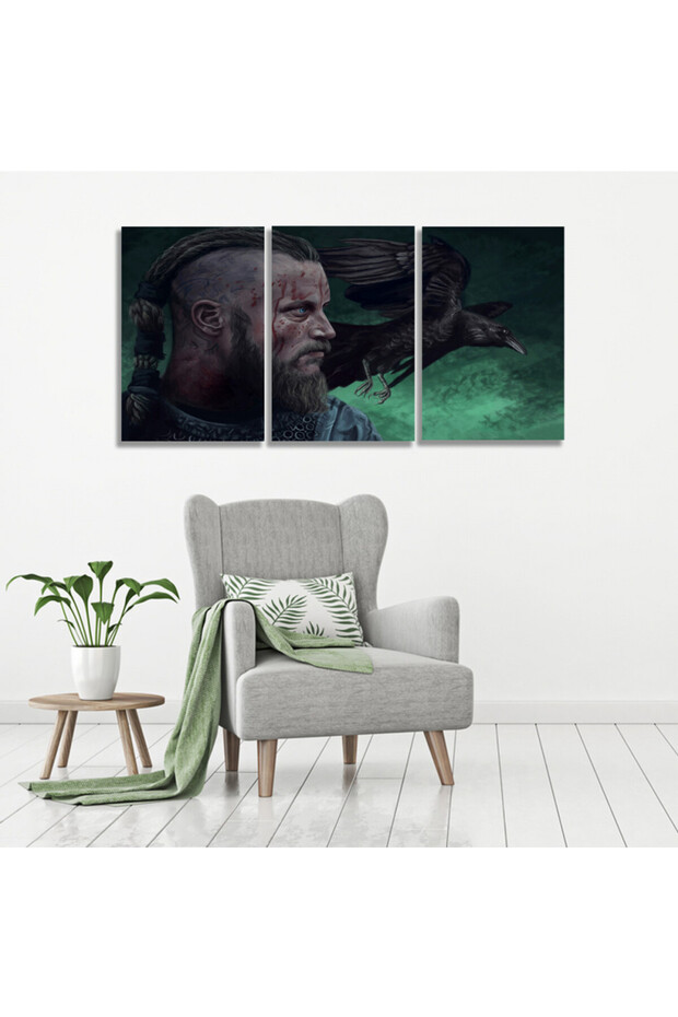 ثلاث لوحات قماشية بتصميم مسلسل VIKING مع برواز فضي مجوف