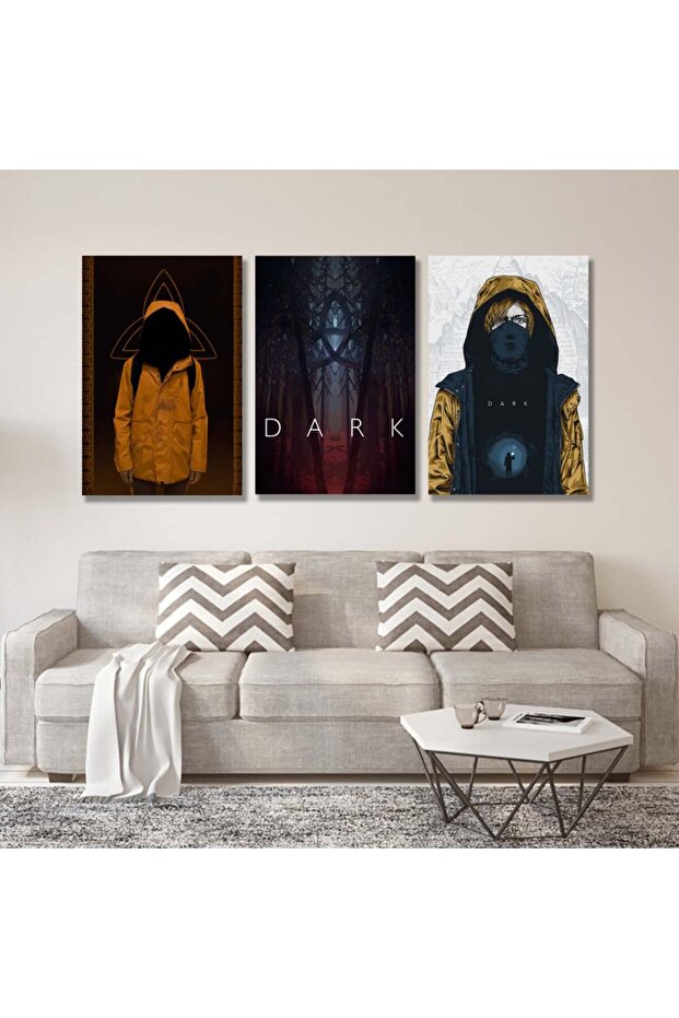ثلاث لوحات قماشية بتصميم مسلسل DARK مع برواز فضي مجوف
