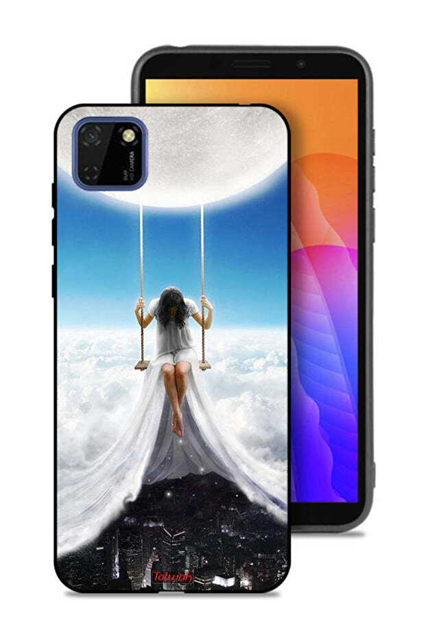 Huawei Y5p Protective Case Cover Moon Clouds Town Art