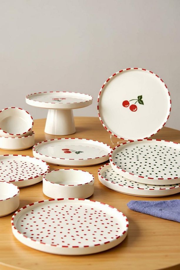 11 Parça Kiraz Desenli Stackable Kahvaltı Takımı – 6 Kişilik Sunum ve Servis Tabağı Seti - 3