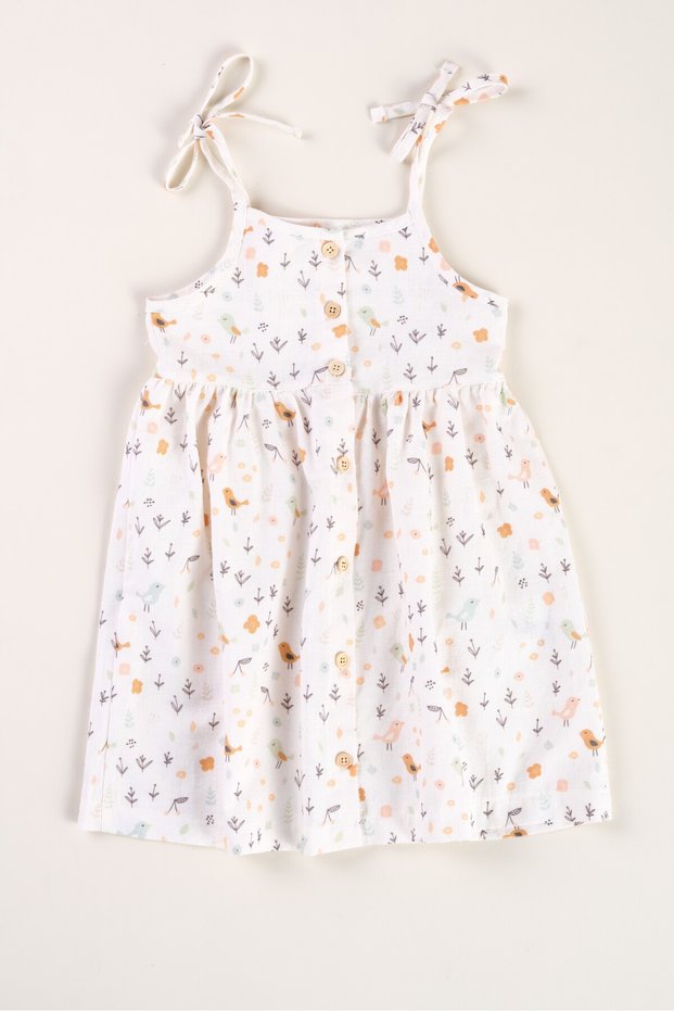 Strappy Floral Printed Linen / Cotton Girl's Dress