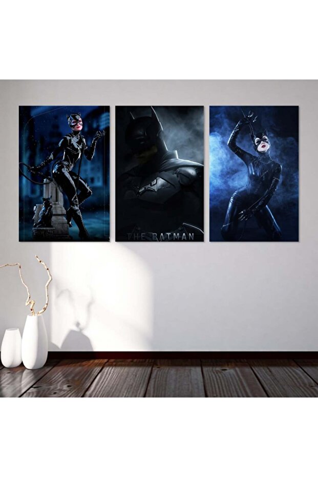 ثلاث لوحات قماشية بتصميم فلم The batman مع برواز فضي مجوف
