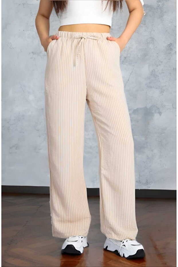Unisex Waterway Striped Linen Blend Baggy Trousers