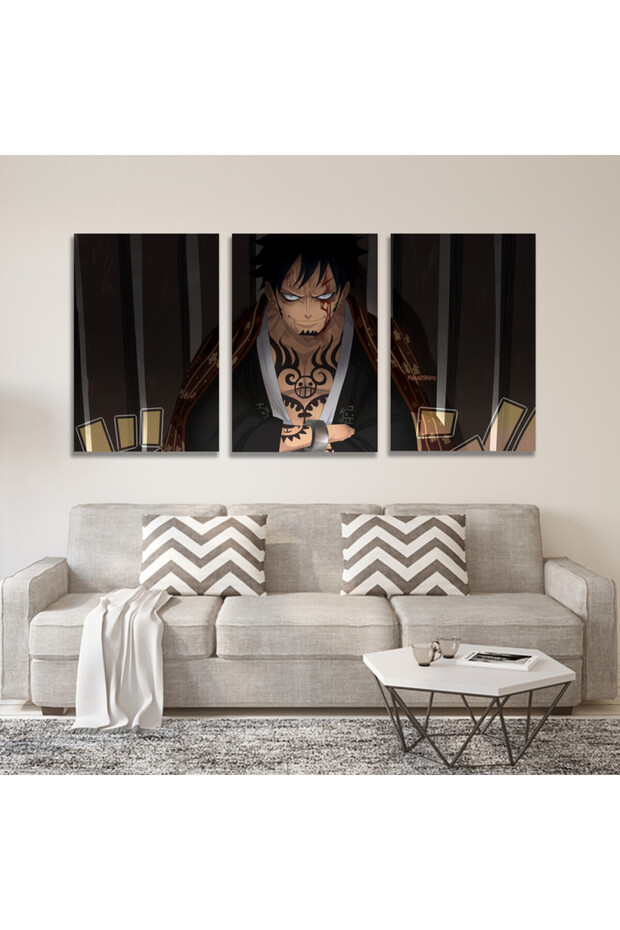 ثلاث لوحات قماشية بتصميم مسلسل One piece مع برواز فضي مجوف