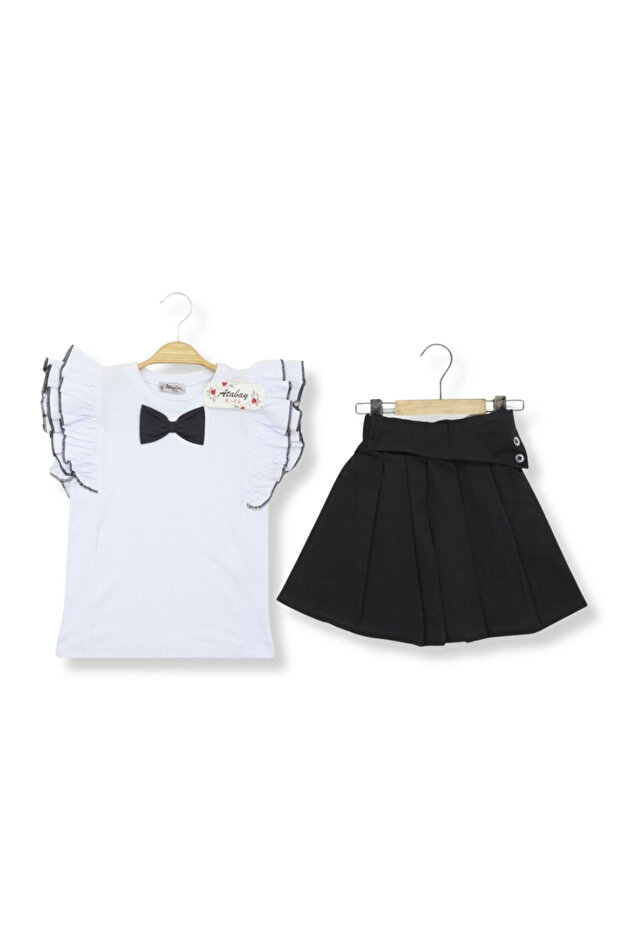 Girl's Suit Skirt, Sleeve Ruffles, Bow School Dress