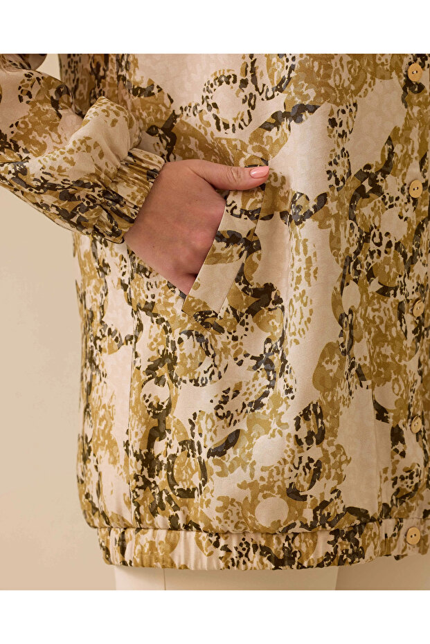 Plus Size Patterned Buttoned Jacket - 4