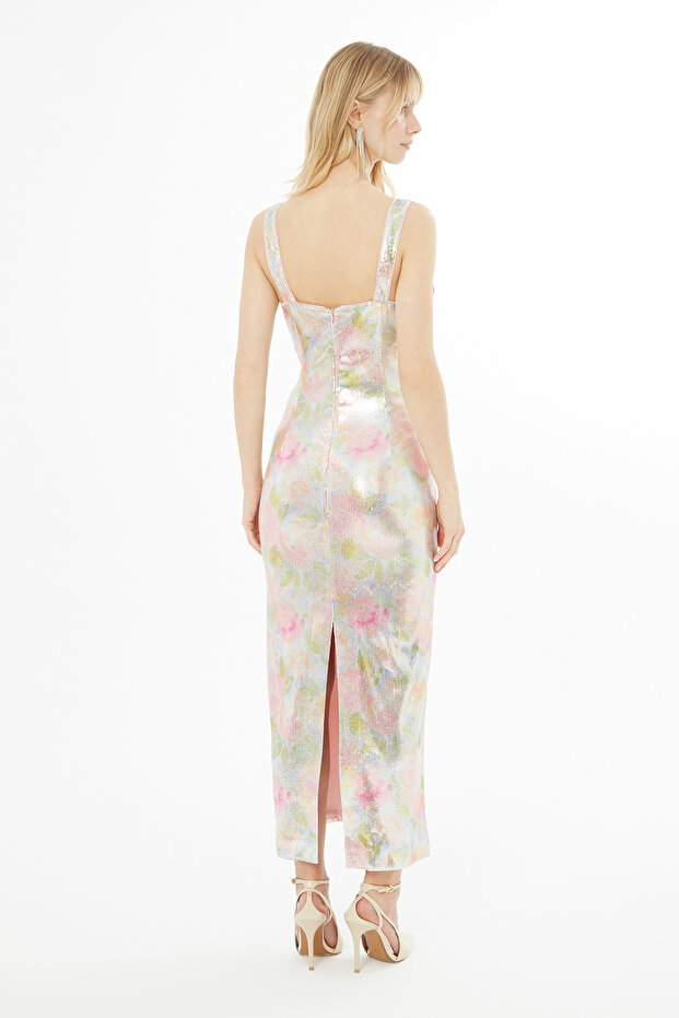 Arkadan Yırtmaçlı Askılı Payet Elbise - 4