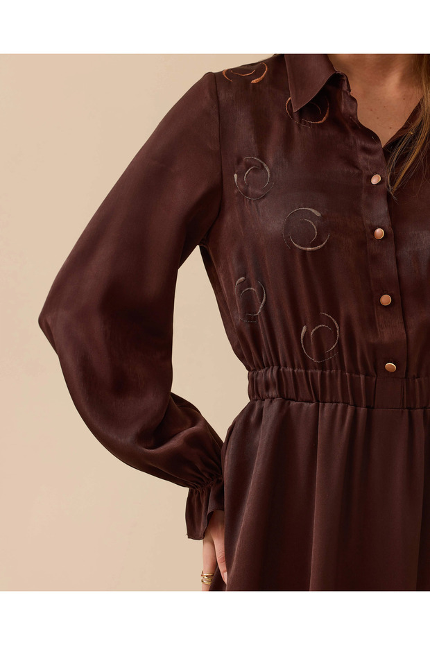 Nakış İşlemeli Saten Elbise - 5