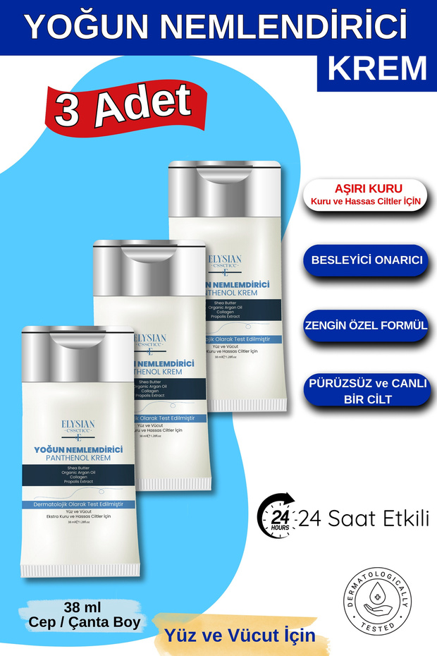 Intensive Moisturizing Panthenol Cream Set of 3 Pocket, Bag, Small Size | Dry and Sensitive Skin