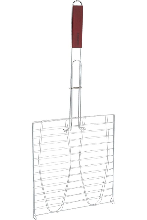 stainless steel BBQ grill basket with wooden handle