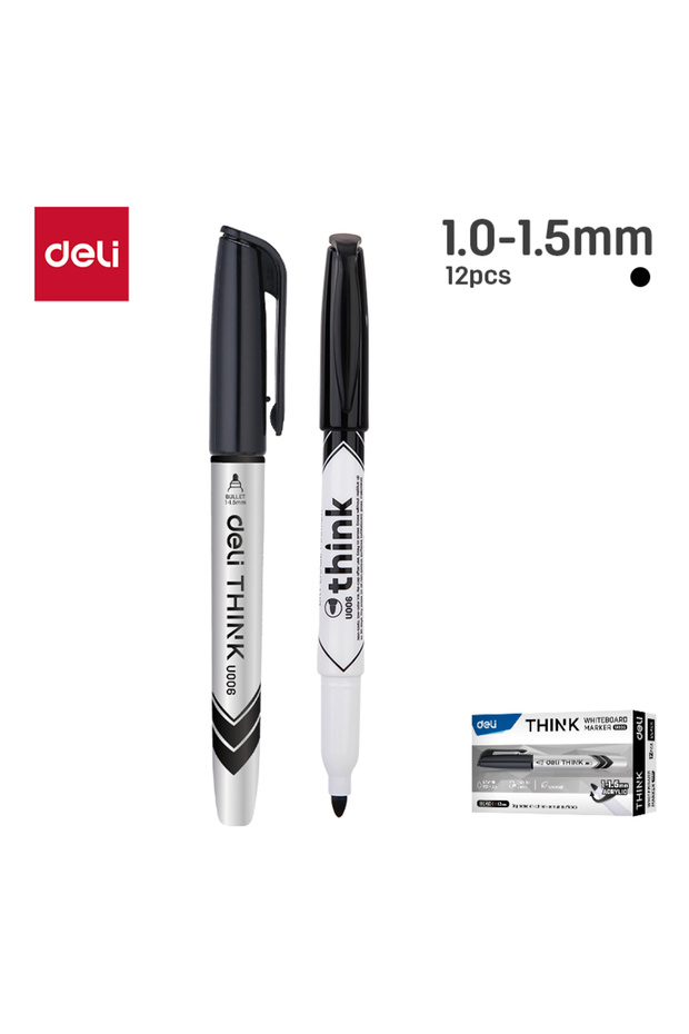 Deli EU00620 Whiteboard Marker BLACK 12pcs/box- ideal for office & classroom writing