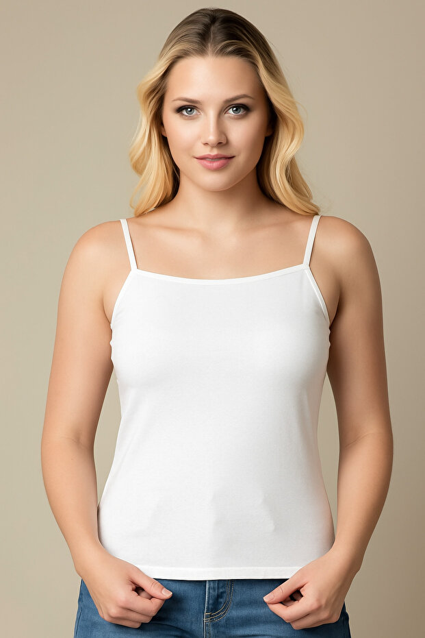Women's White Thin Thread Strap Cotton Undershirt