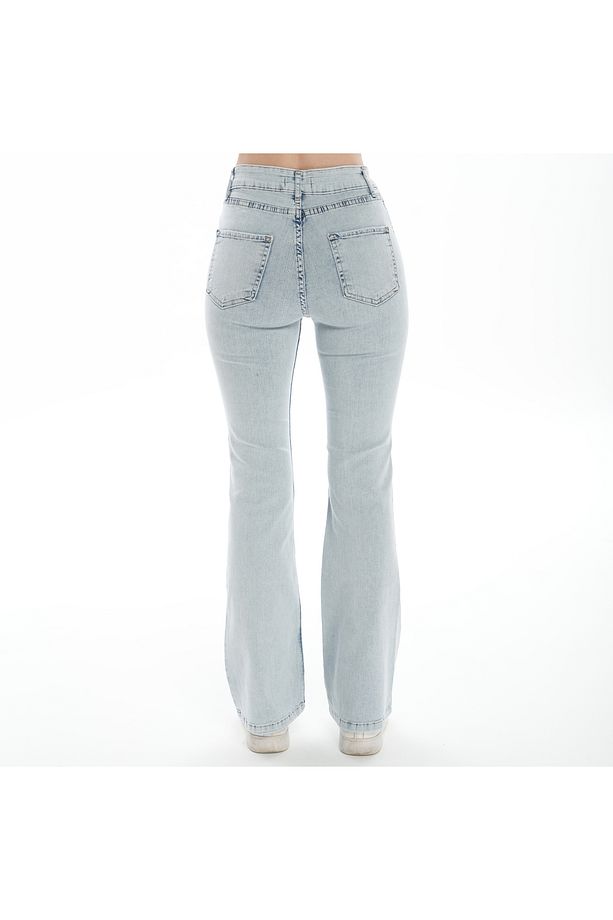 Julia Kadın Yüksek Bel Mavi Kar Yıkama Likralı İspanyol Paça Jeans Kot Pantolon - 3