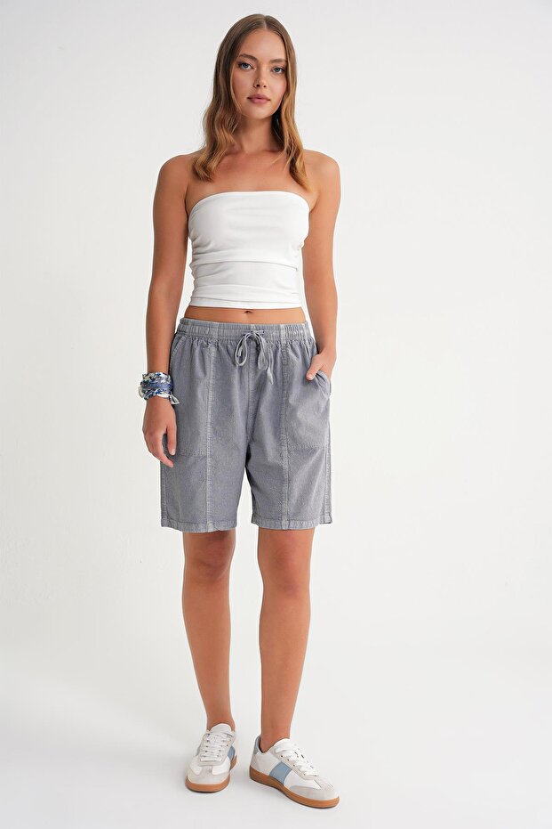 4732 Kadın Şehir Boy Parça Boyalı Basic Şort Antik Gri - 2