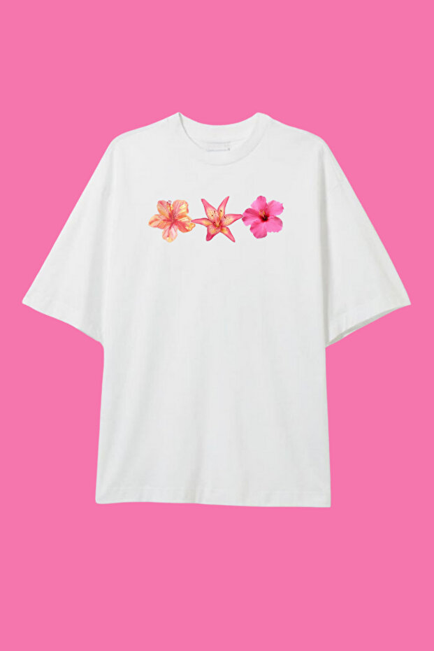 Floral Printed Oversized White T-Shirt