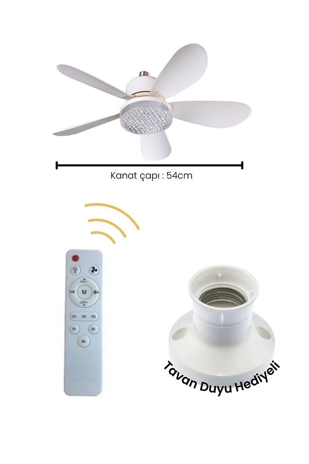 Tay-tech Rbr Tavan Vantilatörlü Led Ampul, Kumandalı, 3 Renkli, Kademe Ayarlı - 1