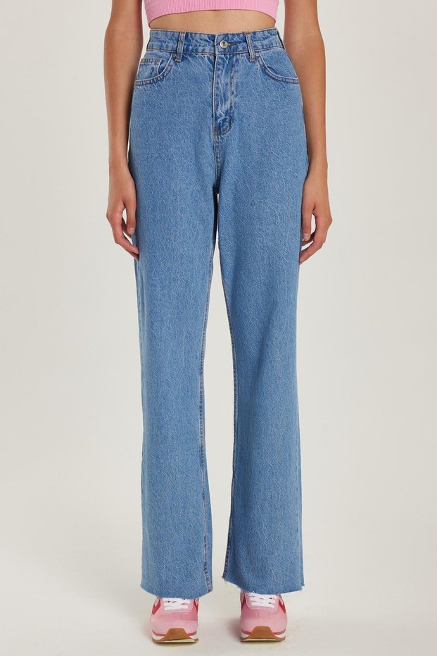 Women's Regular Fit Wide Leg Blue Jean Jeans with Pockets