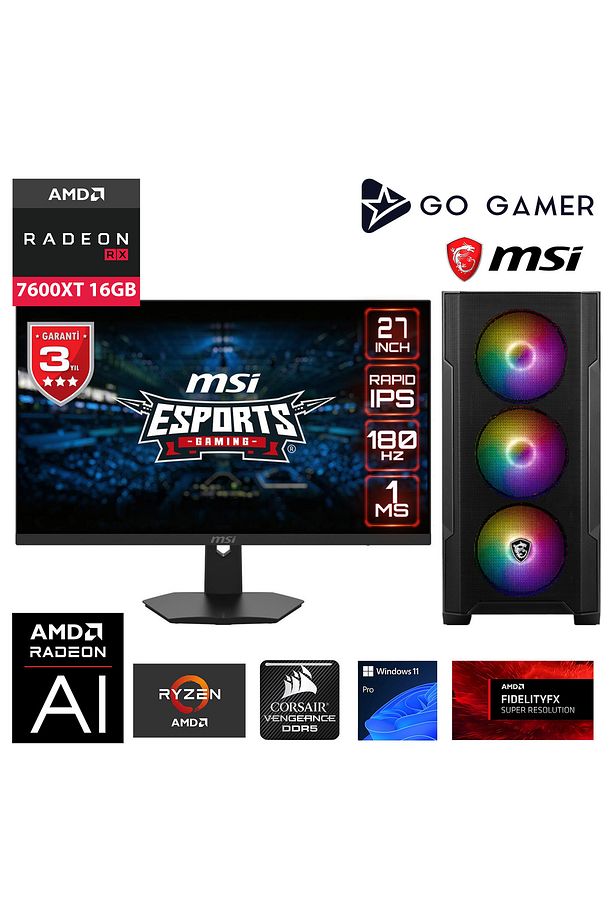 GA324D R5 7600/16GB DDR5 5200Mhz/1TB NVMe SSD 5000-3600/RX7600XT 16GB/MSI 27" 180Hz./W11P - 1