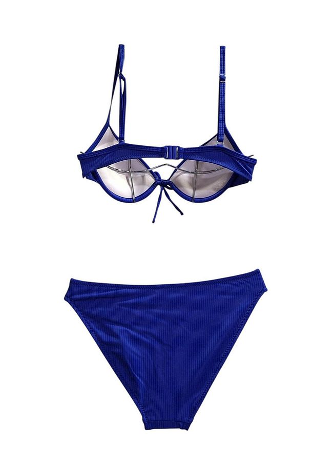 Kadın Saks Mavi Fitilli Push-Up Bikini Takımı - 3