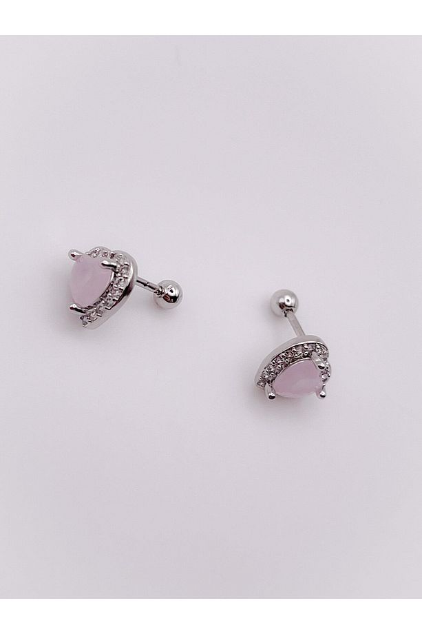 Cerrrahi Çelik Piercing ( Pirsing ) Pembe Taşlı Şık Kalpli Tragus Helix Piercing (1adet) - 5