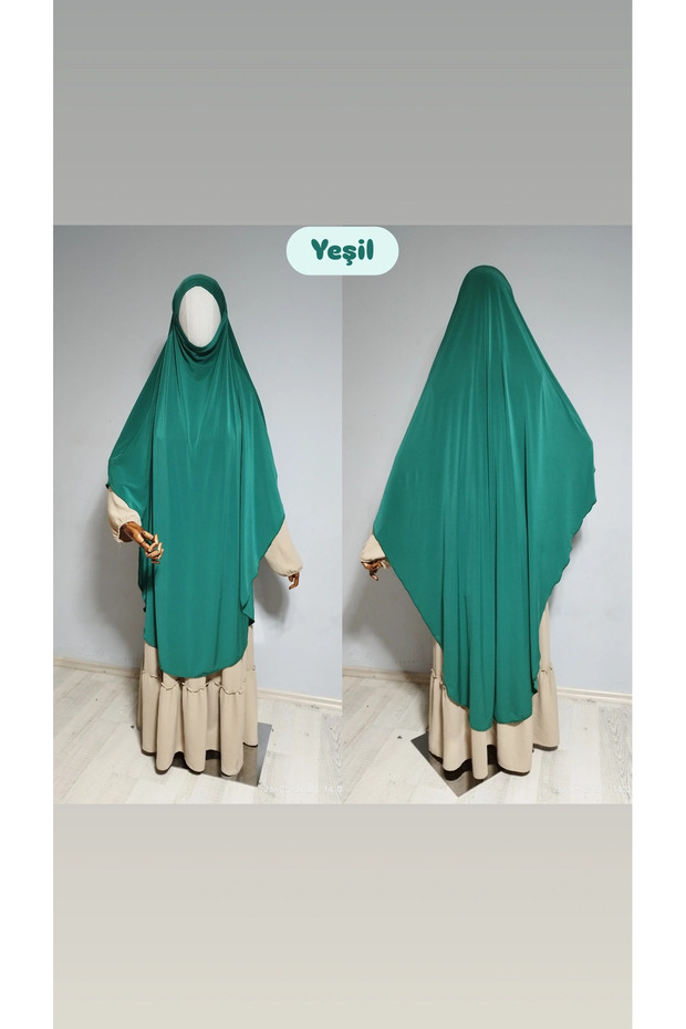 Full Length Sandy Souffle Khimar Hijab Scarf Green