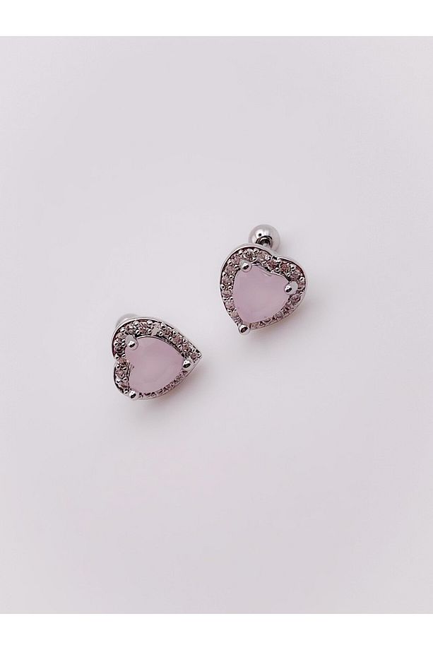 Cerrrahi Çelik Piercing ( Pirsing ) Pembe Taşlı Şık Kalpli Tragus Helix Piercing (1adet) - 4