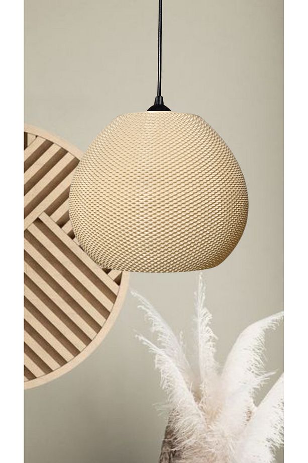 Venaty Hasır Renk Rattan Görünümlü Avize, Piterest Tarzı Tasarım Tekli Sarkıt Avize (Bioplastik) E27 - 1