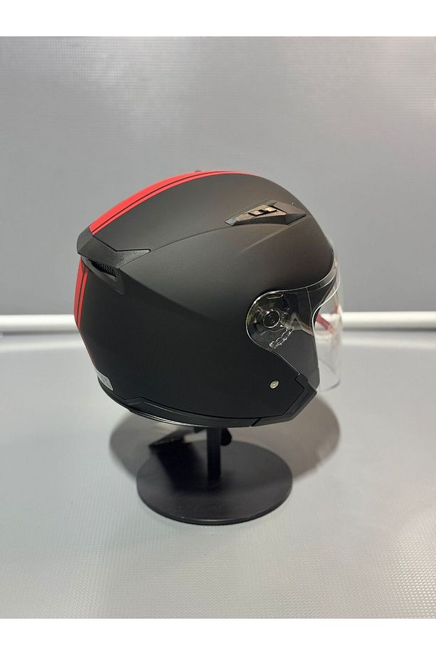 JK512 Yarım Motosiklet Kask MatBlack-Red/x2 - 6